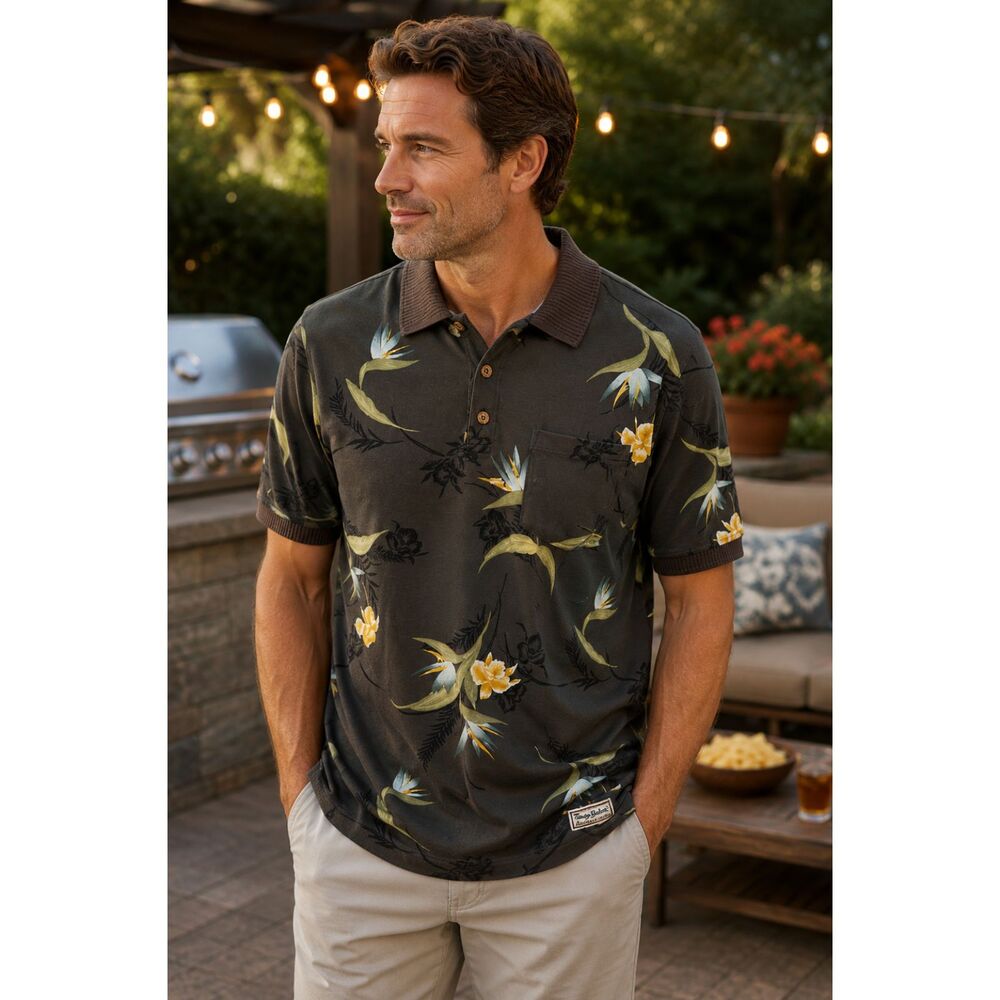 Tommy Bahama Bird of Paradise Floral Polo Shirt Mens Medium 100% Cotton Tropical
